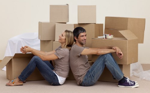 Household boxes arranged for a smooth move in Morden