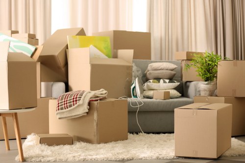 Boxes and furniture being loaded for a local removal service