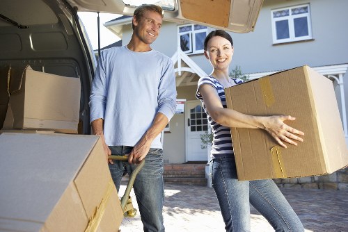 Office furniture and equipment prepared for a business move